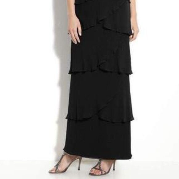 NWT Alexander by Daymor 3451 Halter Tiered Evening Dress Black Size 16 - Picture 2 of 4